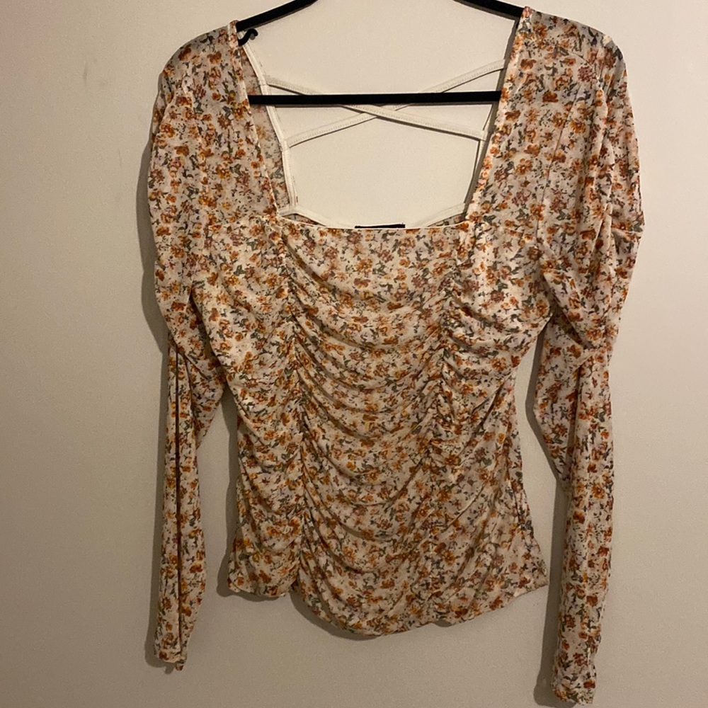 Spring Floral Square Neck Long Sleeve with Puff Shouder